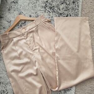 Satin Wideleg Trousers Womens L Cream Champagne Preppy Citychic Business
